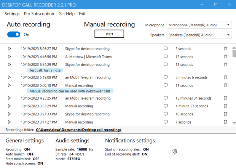 Desktop call recorder